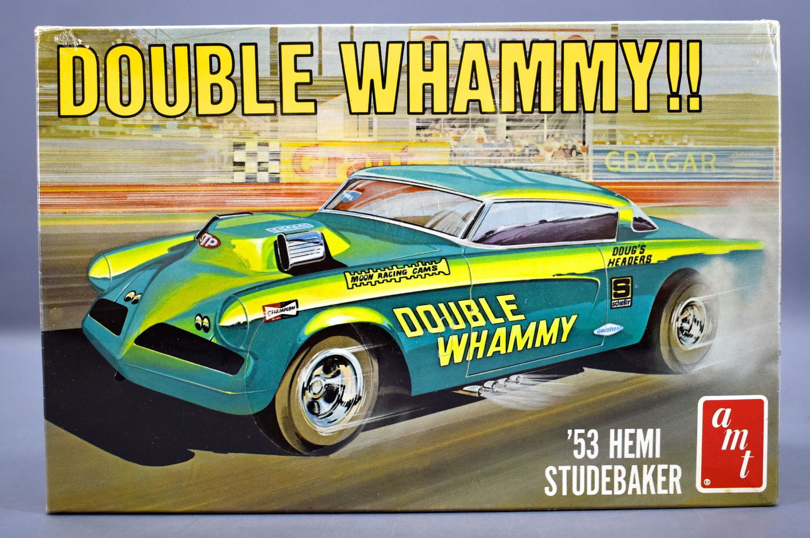 Factory sealed AMT 1953 Hemi Studebaker T262-225 1/25: Factory sealed AMT 1953 Hemi Studebaker T262-225 1/25 scale model kit. Kit is in excellent condition, with original shrink wrap, shrink wrap has openings in 2 areas, one about a silver dollar size on