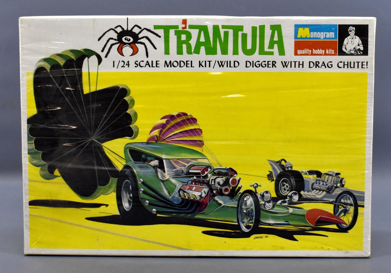 Factory sealed Monogram Trantula 1/24 scale model kit: Factory sealed Monogram Trantula 1/24 scale model kit in original box, PC190*200. A perfectly sealed example with some creases on the box lid but displays very nicely.