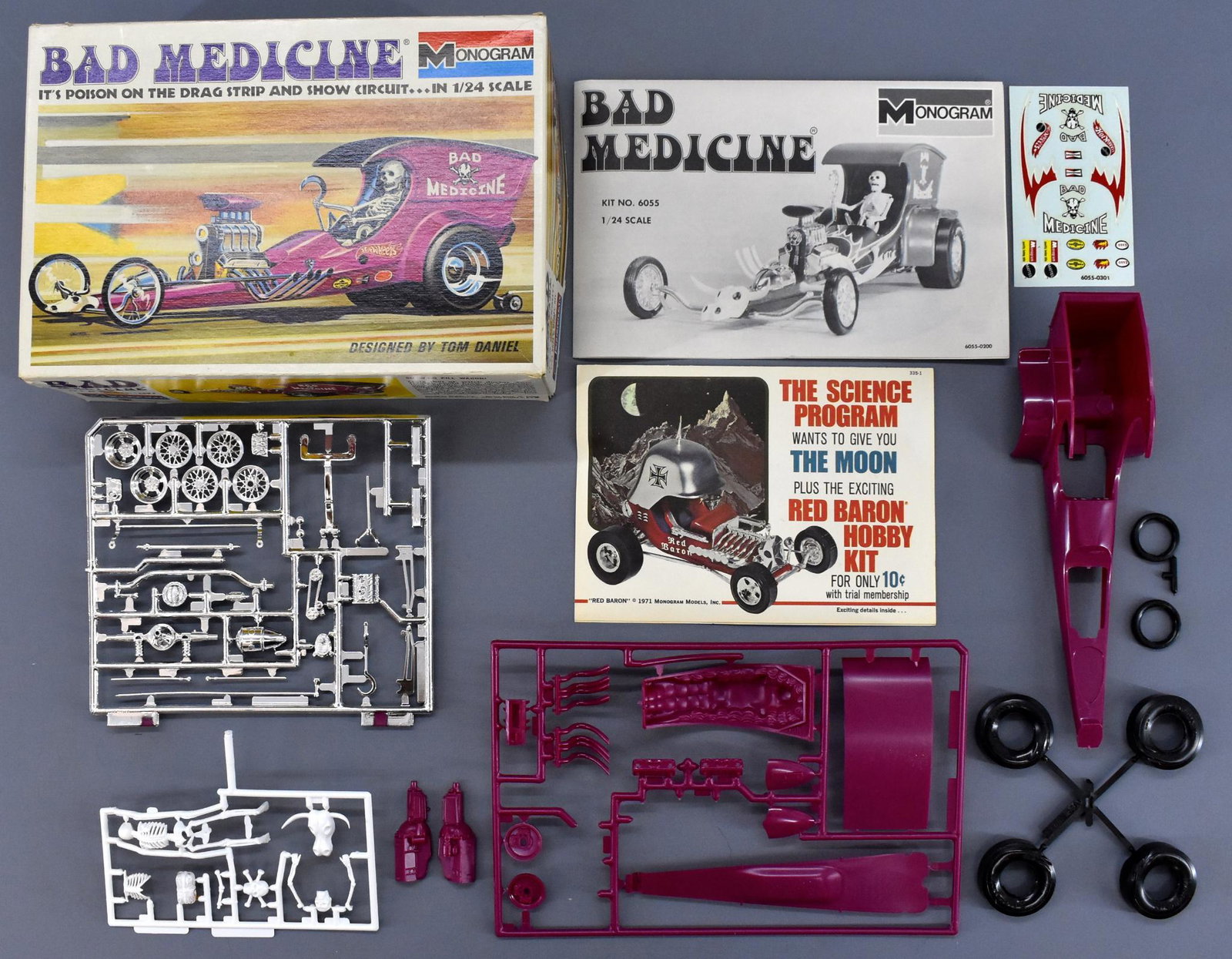 Unbuilt Monogram Bad Medicine 1/24 scale model kit in: Unbuilt Monogram Bad Medicine 1/24 scale model kit in original box, 6055. This is a later release of the kit but is an exceptionally hard to find one at that. The kit is complete with only a few parts
