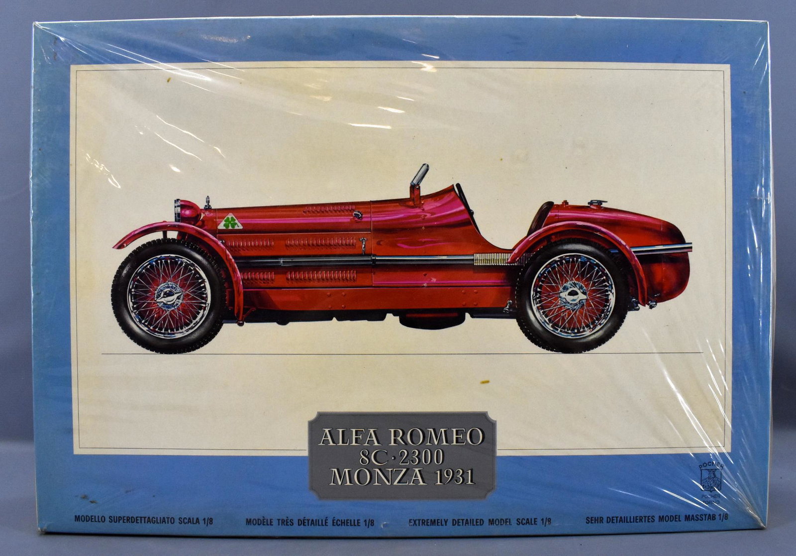 Factory sealed Pocher Alfa Romeo SC-2300 Monza 1931 1/8: Factory sealed Pocher Alfa Romeo SC-2300 Monza 1931 1/8 scale model kit. The shrink wrap has splits on both ends and one side but the kit cannot be removed or opened without destroying the shrink wrap