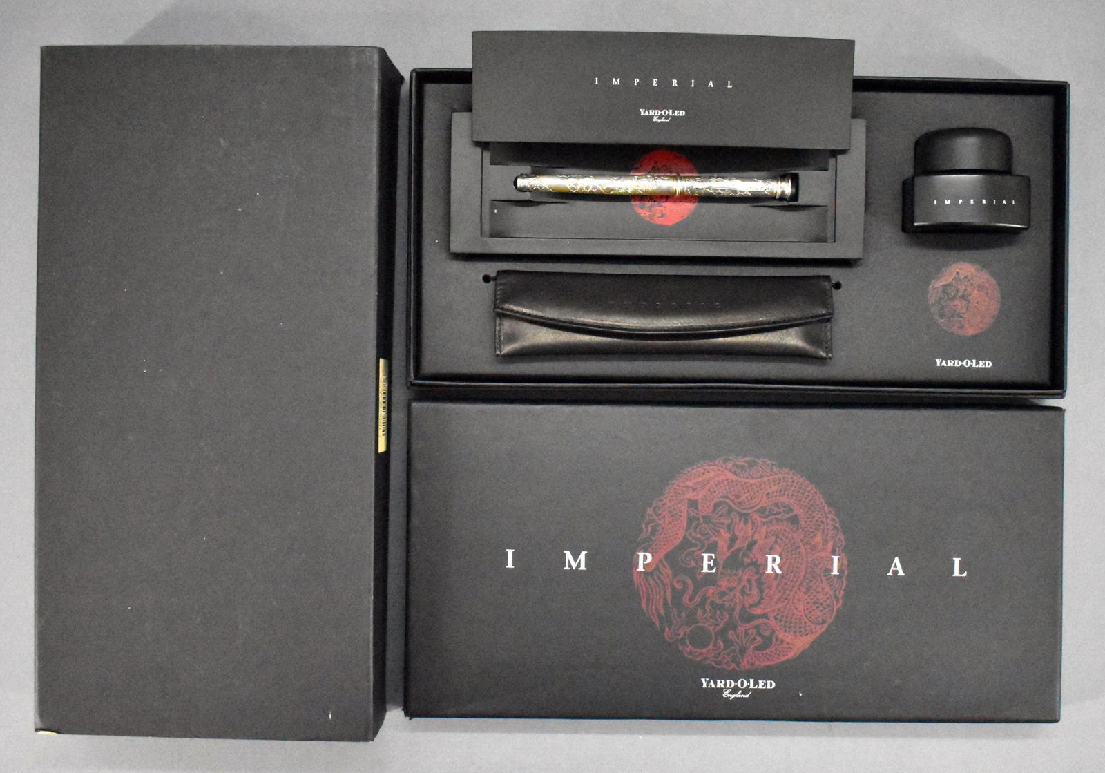 Yard-O-Led Imperial Dragon Numbered 0287 fountain pen: Yard-O-Led Imperial Dragon Numbered 0287 fountain pen in original box, pen is made of sterling silver and has been used but is in excellent condition with a very good original box that has a repaired
