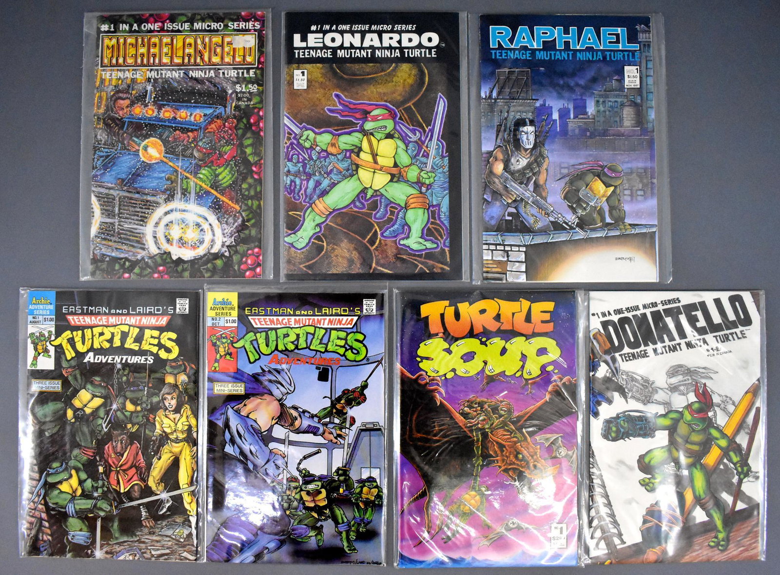 Eastman and Laird's Tales of the TMNT Teenage Mutant: Eastman and Laird's Tales of the TMNT Teenage Mutant Ninja Turtles comic books to include Archie Adventure series 1 and 2, Turtle Soup 1, Raphael 1, Donatello 1, Michaelangelo 1 and Leonardo 1, all in