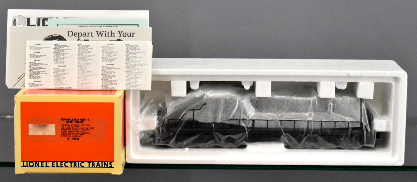 Lionel modern era O 18832 Pennsylvania RSD-4 diesel: Lionel modern era O gauge 18832 Pennsylvania RSD-4 diesel locomotive in original box, unrun and C9-10 in an excellent original box with original insert and some original paperwork but no instructions.