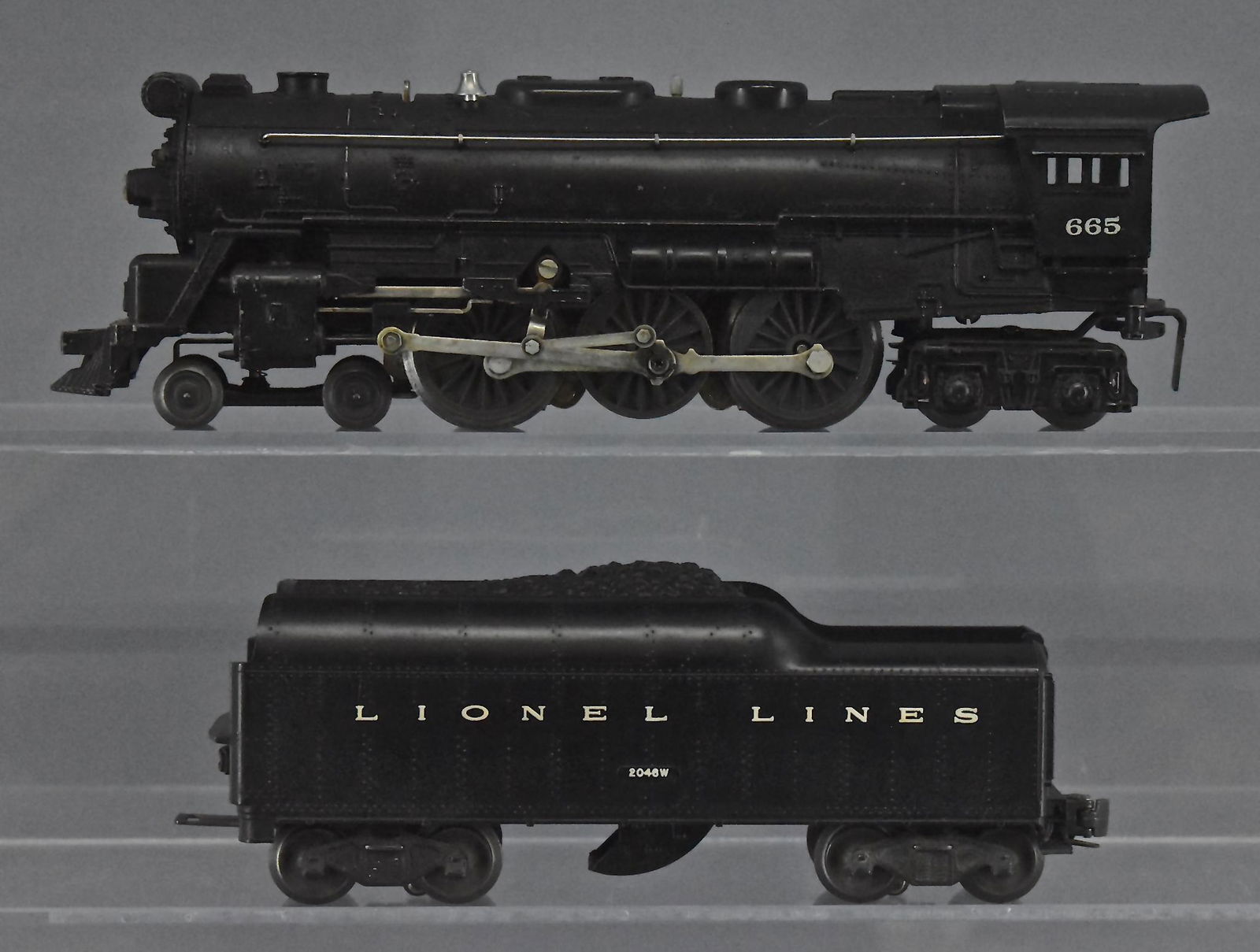 Lionel postwar O gauge 665 locomotive and 2046w tender: Lionel postwar O gauge 665 locomotive and 2046w tender, C6.