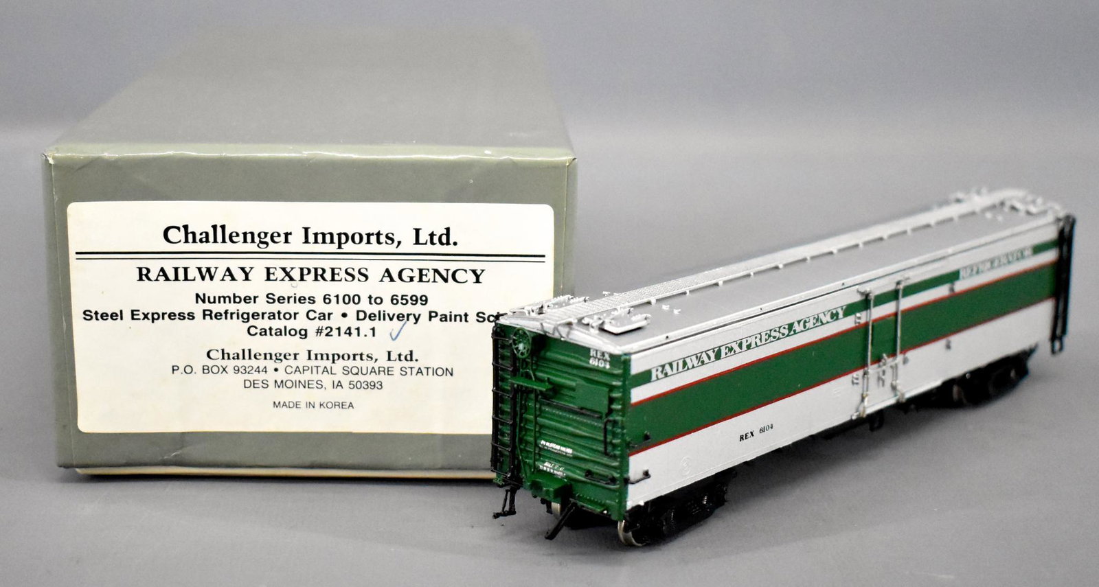Challenger Imports HO scale brass factory painted Steel: Challenger Imports HO scale brass factory painted Steel Express Reefer in original box, car is C9, absolutely gorgeous, in an excellent original box.