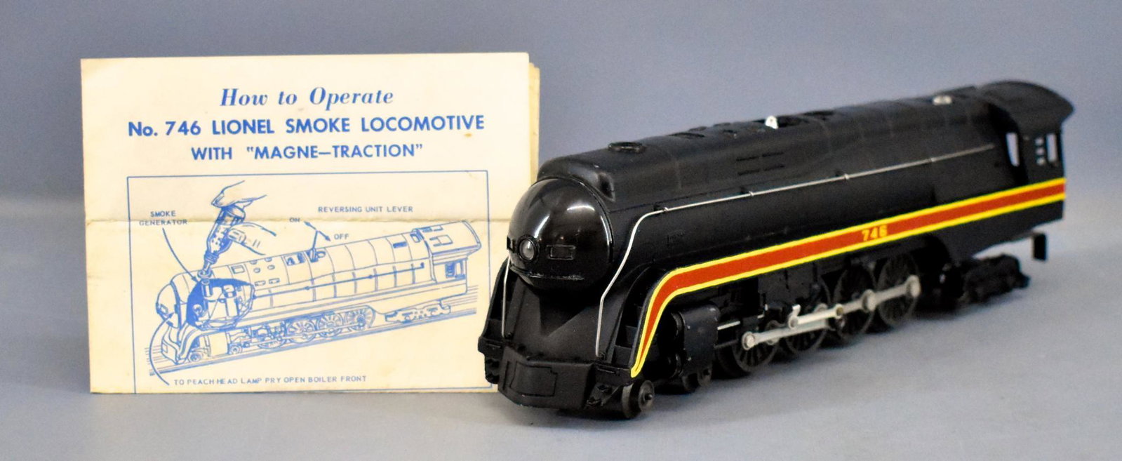 Lionel postwar O Norfolk & Western J 746 4-8-4 Northern: Lionel postwar O Norfolk & Western J 746 4-8-4 Northern steam locomotive, shows little more than a test run and is very clean but the boiler has paint issues from front to rear along the top as seen i