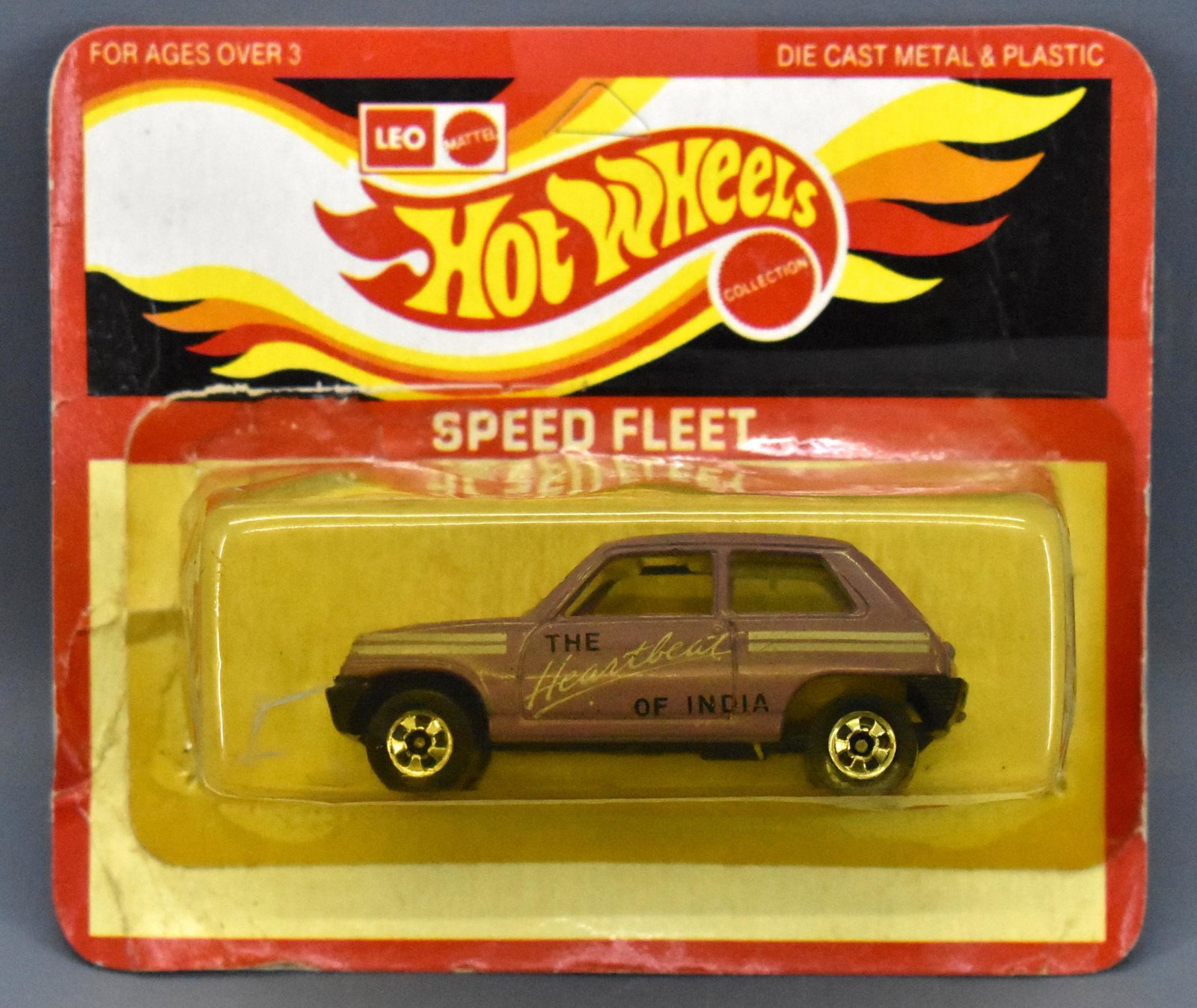 India Leo Hot Wheels Speed Fleet purple Maruti on: India Leo Hot Wheels Speed Fleet purple Maruti on blister card, card is unpunched but the blister has creases and dings as seen in the photos.