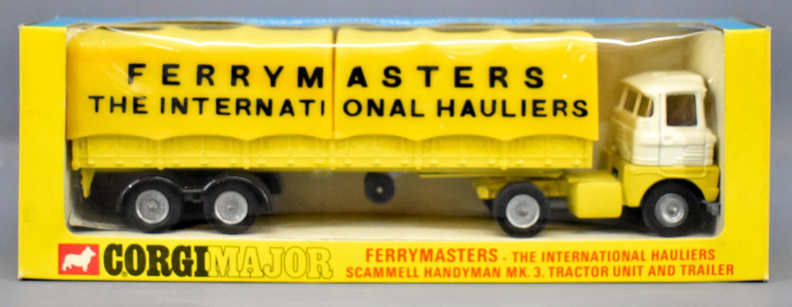 Corgi Major 1147 Ferrymasters Scammell handyman Mk. 3: Corgi Major 1147 Ferrymasters Scammell handyman Mk. 3 tractor trailer in original box, near mint to mint in an excellent original box.