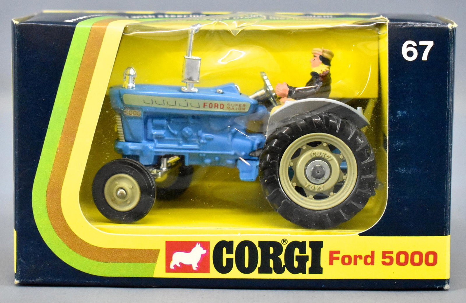 Corgi 67 Ford 5000 super major tractor in original box: Corgi 67 Ford 5000 super major tractor in original box, toy is near mint to mint in an excellent original box.