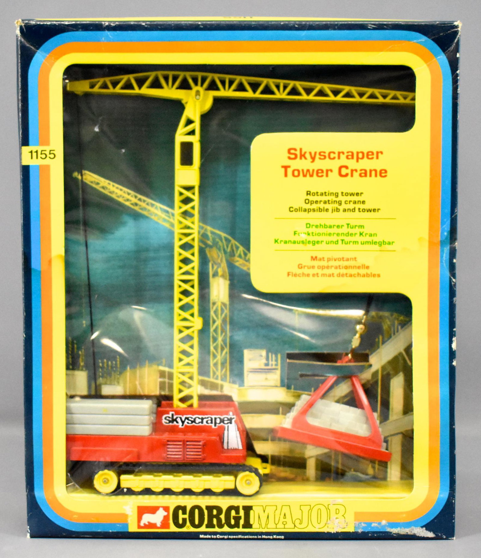 Corgi Major 1155 skyscraper tower crane in original box: Corgi Major 1155 skyscraper tower crane in original box, toy is near mint in a very good original box as seen in the photos.