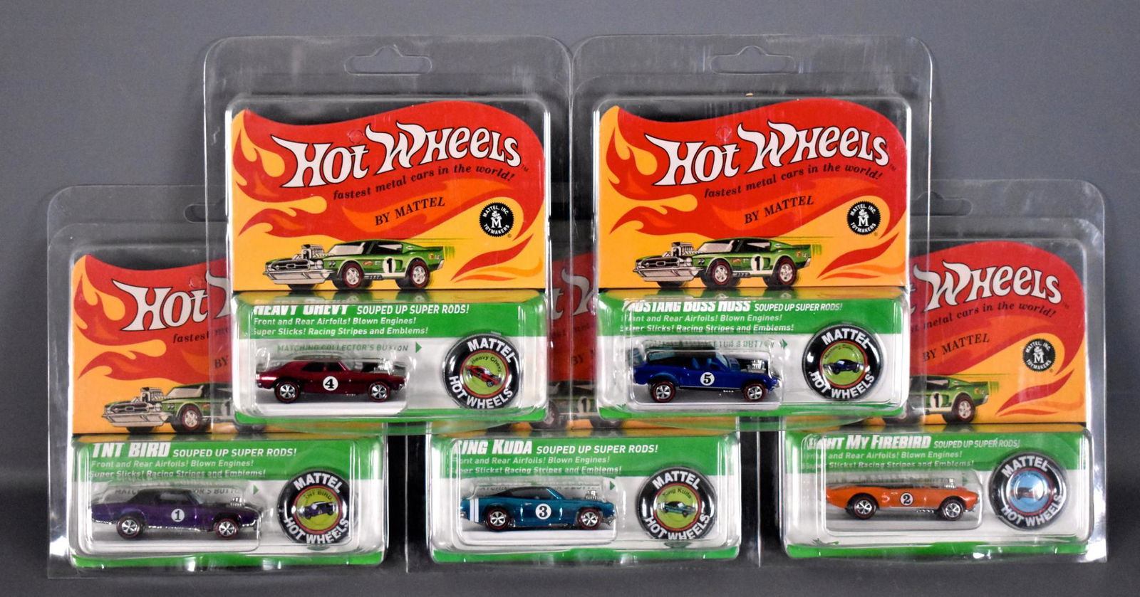 Hot Wheels Redline Club 2016 Spoilers set of five cars: Hot Wheels Redline Club 2016 Spoilers set of five cars MOC, all mint in sealed blister cards with protecto packs.