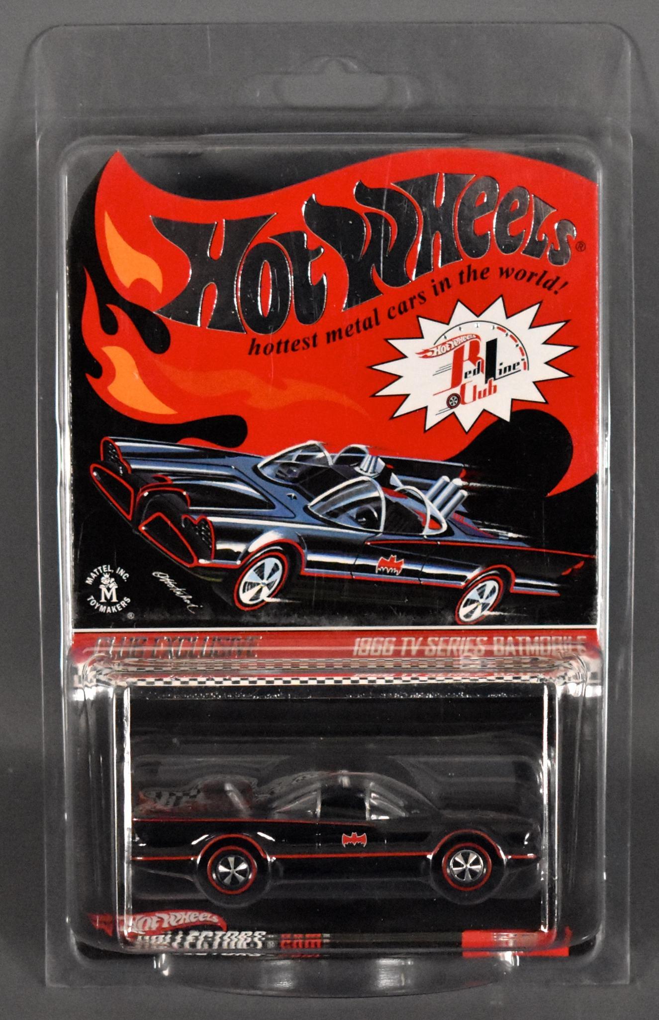 2008 Hot Wheels Redline Club exclusive Batmobile MOC: 2008 Hot Wheels Redline Club exclusive Batmobile MOC, mint in sealed blister card with protecto pack.