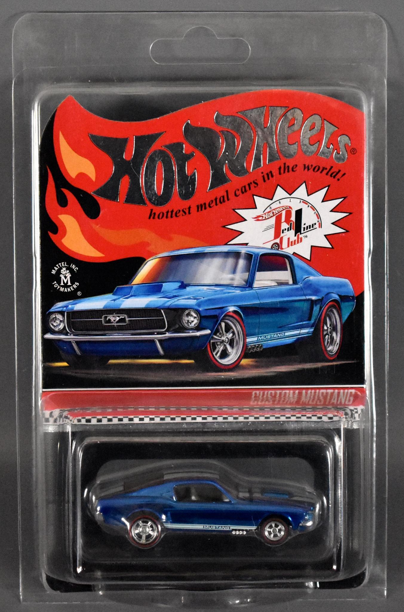 2019 Hot Wheels Redline Club Custom Mustang MOC: 2019 Hot Wheels Redline Club Custom Mustang, mint on sealed blister card with protecto pack.