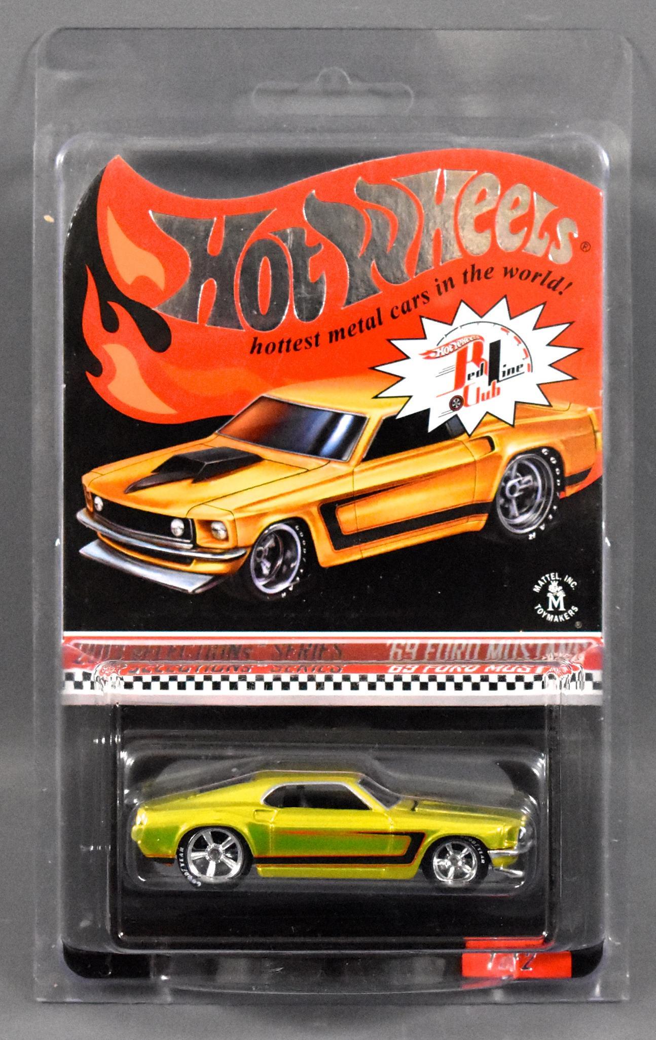 Hot Wheels Redline Club 2013 selection series '69 Ford: Hot Wheels Redline Club 2013 selection series '69 Ford Mustang, mint on sealed blister card with protecto pack.