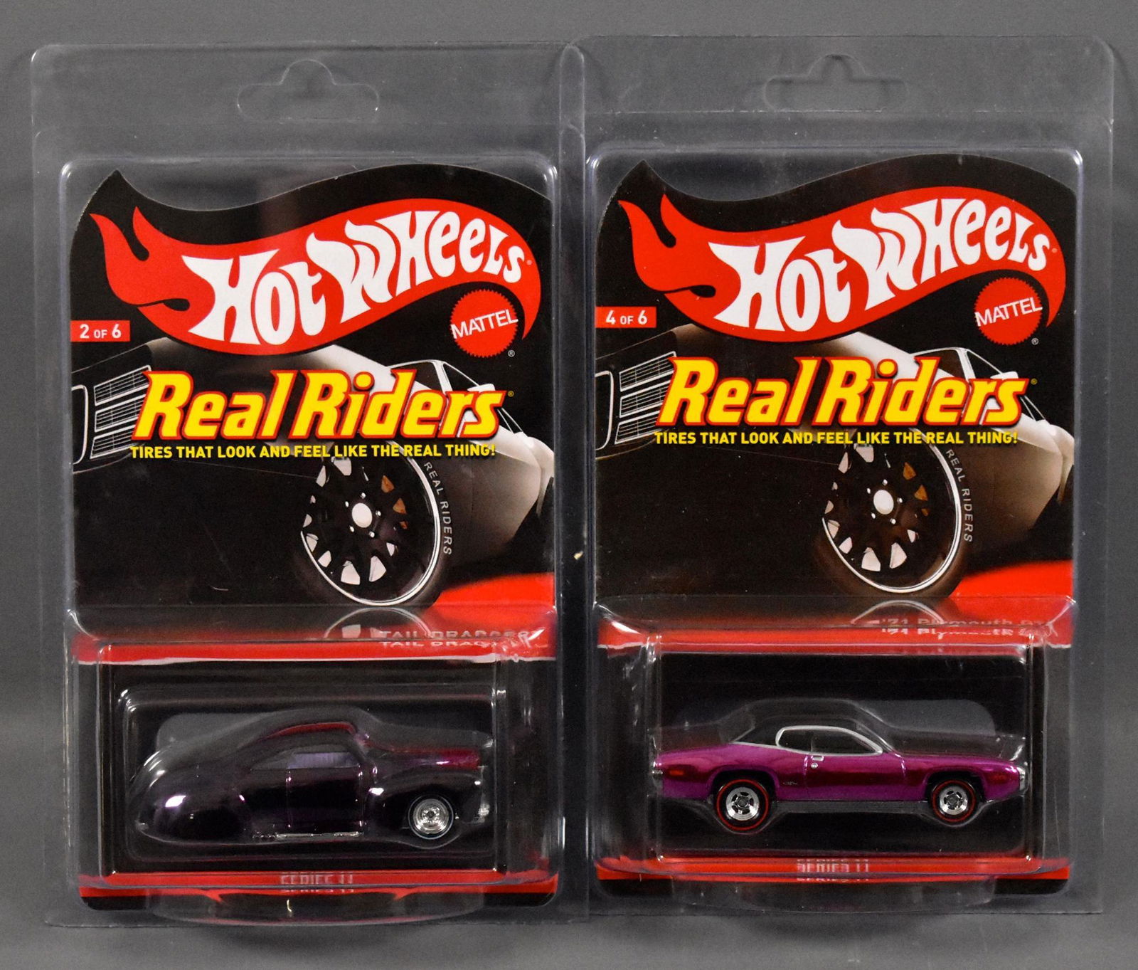 Two Mattel Hot Wheels Real Riders Redline Club cars MOC