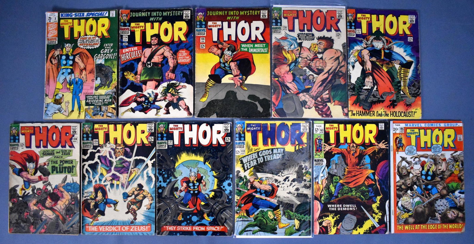 Eleven Marvel Journey Into Mystery with The Mighty Thor: Eleven Marvel Journey Into Mystery with The Mighty Thor to include 124-129, 131, 132, 163 and 195 plus King Size Special #3, all in good to very good condition.