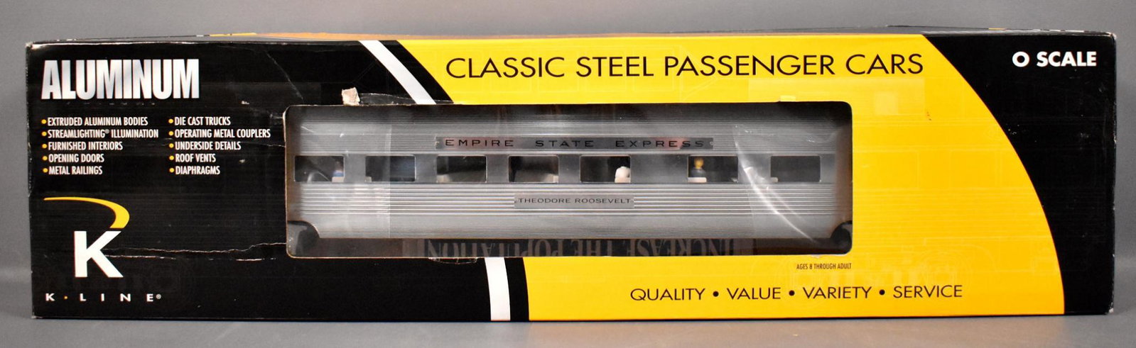 K-Line O gauge Empire State Express Theodore Roosevelt: K-Line O gauge 4670-40054 Empire State Express Theodore Roosevelt observation car in original box, C8-9 in a very good original box.