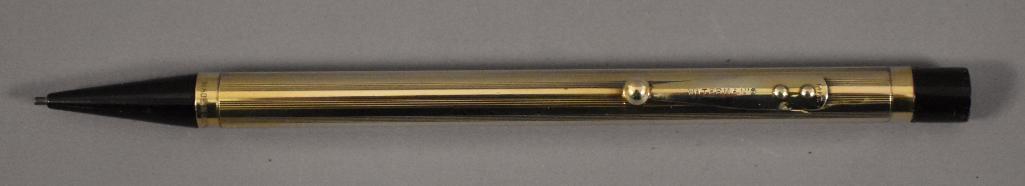 Waterman Pencil, 14k gold, Pinstriped: Waterman Pencil, 14k gold, Pinstriped. This pen has been used at some point and may or may not be missing internal parts as we do not have any knowledge of the internal working parts of fountain pens.