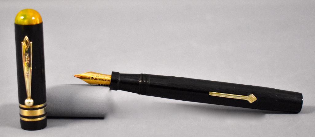 Morrison's Black Beauty: Morrison's Black Beauty. This pen has been used at some point and may or may not be missing internal parts as we do not have any knowledge of the internal working parts of fountain pens. It does a