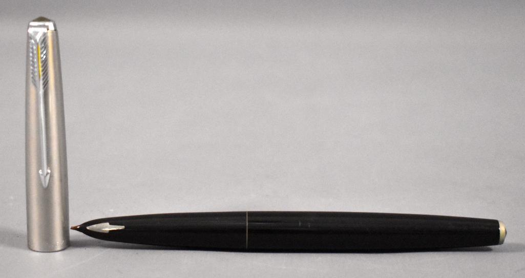 Parker 61: Parker 61. This pen has been used at some point and may or may not be missing internal parts as we do not have any knowledge of the internal working parts of fountain pens. It does appear to have been