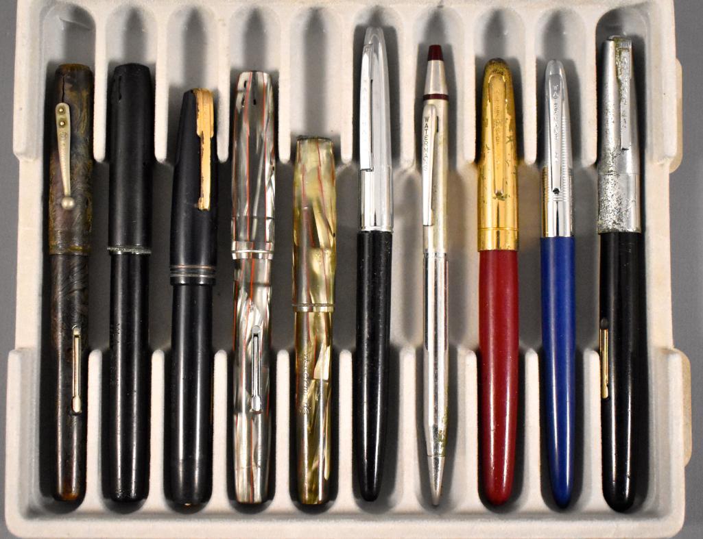 Lot of 10 Vintage Pens, Parts, Pieces: Lot of 10 Vintage Pens, Parts, Pieces. This pen has been used at some point and may or may not be missing internal parts as we do not have any knowledge of the internal working parts of fountain pens.