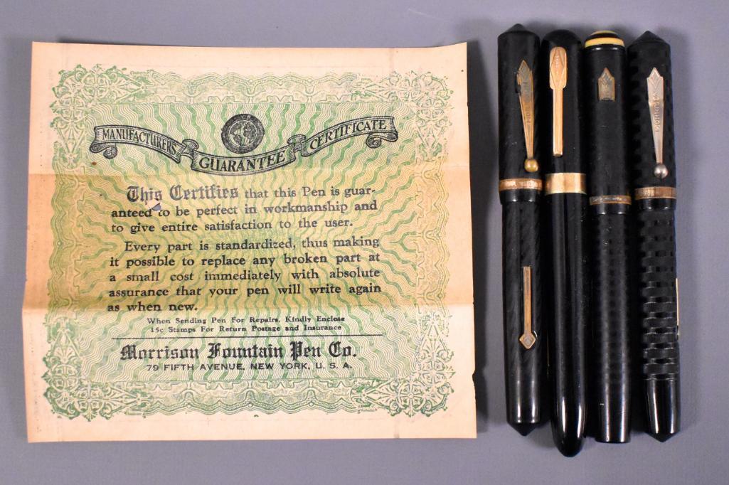 Lot of Morrisons Pens, Parts, Pieces: Lot of Morrisons Pens, Parts, Pieces. This pen has been used at some point and may or may not be missing internal parts as we do not have any knowledge of the internal working parts of fountain pens.