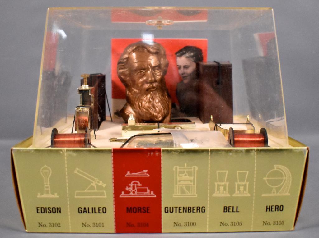 Lionel Famous Inventors Series 3104 Morse Telegraph in: Lionel Famous Inventors Series 3104 Morse Telegraph in plastic case, C8-9 with a nice case and cardboard base.