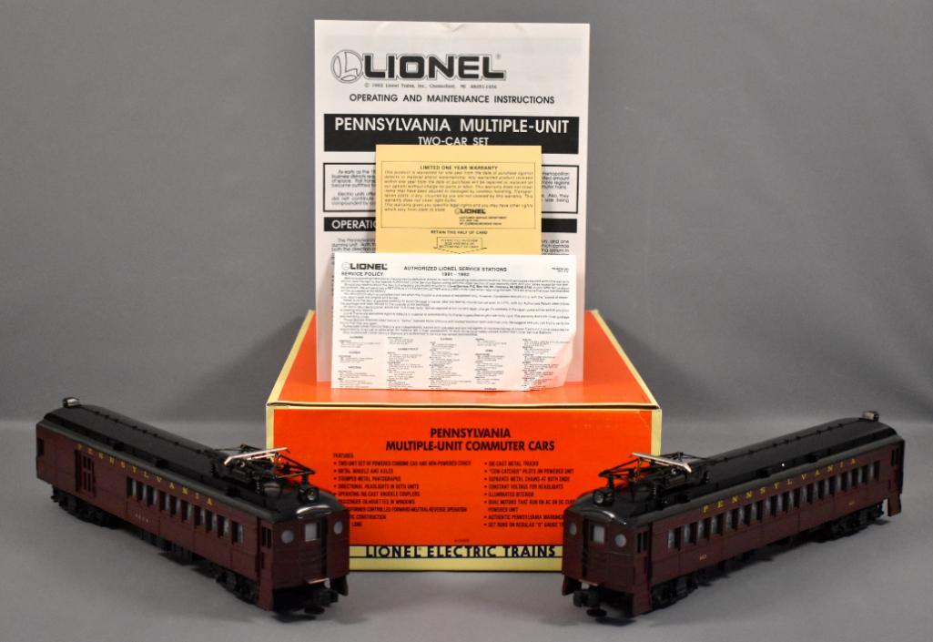 Lionel modern era O 18306 Pennsylvania MU commuter cars: Lionel modern era O 18306 Pennsylvania multiple-unit commuter cars in original box, unrun and C9-10 in an excellent original box with master carton that it will be shipped in and original paperwork.