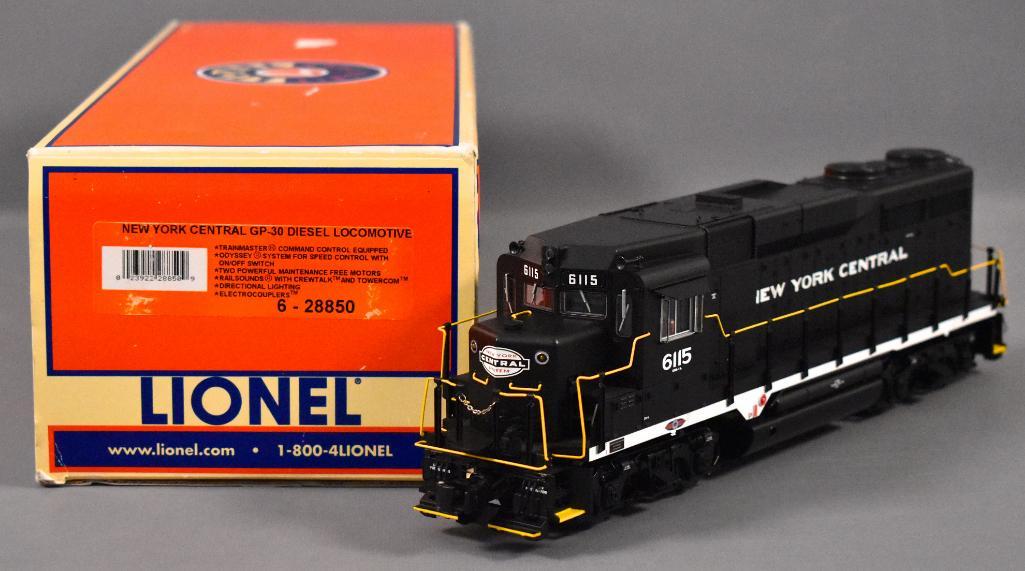 Lionel modern era O 28850 New York Central GP-30 diesel: Lionel modern era O 28850 New York Central GP-30 diesel locomotive in original box, shows heavy run time and is C8 in a very good original box.