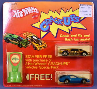 Blackwall Hot Wheels Crack Ups Special 2 pack on: Blackwall Hot Wheels Crack Ups Special 2 pack on blister card with Basher II and Rear Ender plus a light green stamper on an excellent unpunched card with yellowed blister.