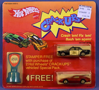 Blackwall Hot Wheels Crack Ups Special 2 pack on: Blackwall Hot Wheels Crack Ups Special 2 pack on blister card with Exploder and Ringer plus a green stamper on an excellent unpunched card with yellowed blister.