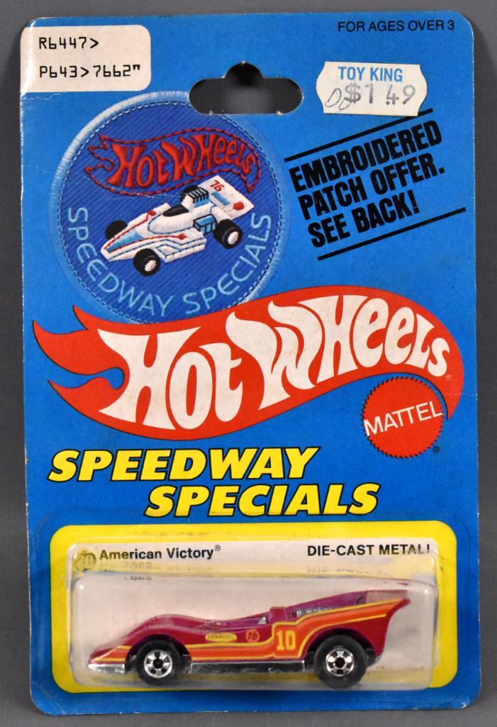 Blackwall Hot Wheels American Victory on sealed: Blackwall Hot Wheels American Victory on sealed Speedway Specials blister card, stock number 7662. Car is near mint to mint on a very good punched card with a dinged but clear blister as seen in the p