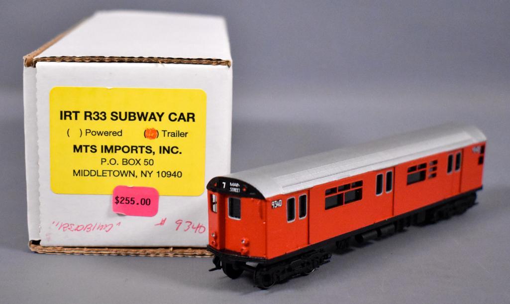 MTS Imports IRT R33 "Redbird" non-powered Subway: MTS Imports IRT R33 "Redbird" non-powered Subway trailer car in original box, C9-10 with detail parts as seen in the photos.