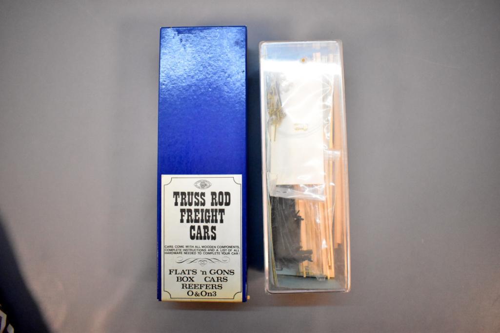 Two On3 freight car kits in original boxes Simpson flat: Two On3 freight car kits in original boxes to include Simpson truss rod flat car and Tomalco D&RGW 30' stock car, both are untouched and C9-10.