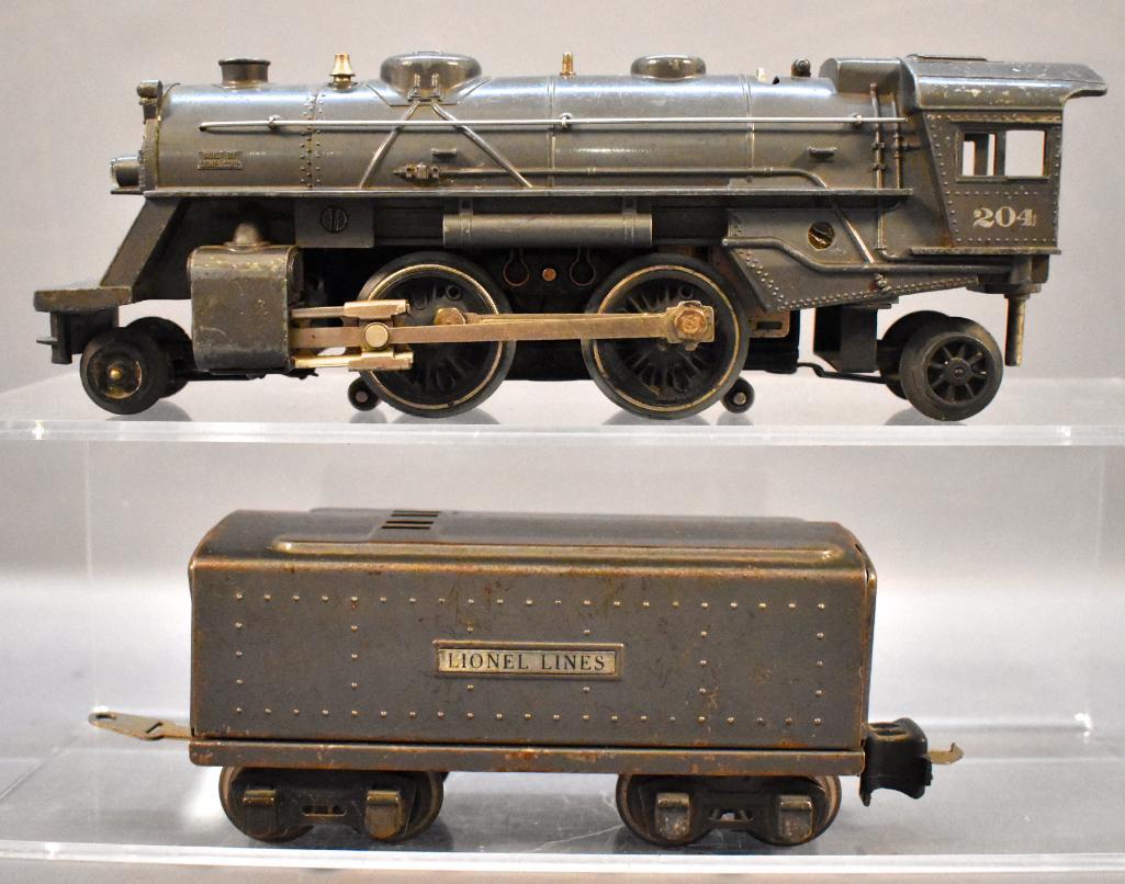Lionel prewar O gauge gunmetal 204 steam locomotive: Lionel prewar O gauge gunmetal 204 steam locomotive O-2689WX whistle tender, C5-6.