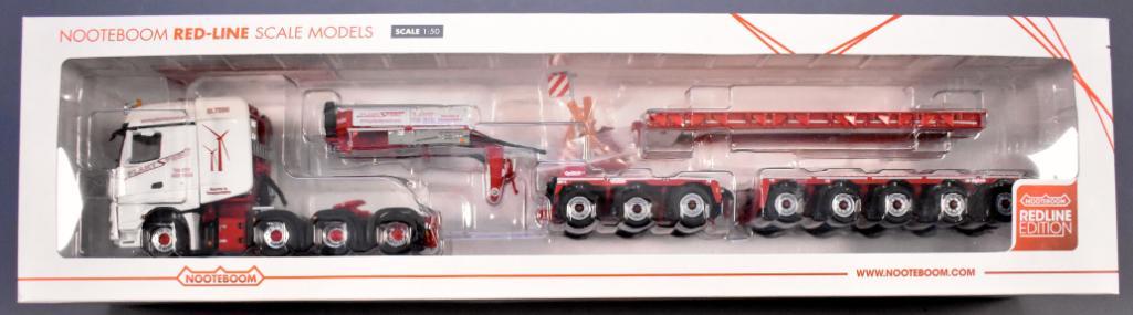 WSI Models 1/50 die cast Plant Speed Mercedes Arocs MP4: WSI Models 1/50 die cast Plant Speed Mercedes Benz Arocs MP4 big space SLT 8x4 plus lowloader and dolly in original box, stock number 01-1982, mint never displayed.