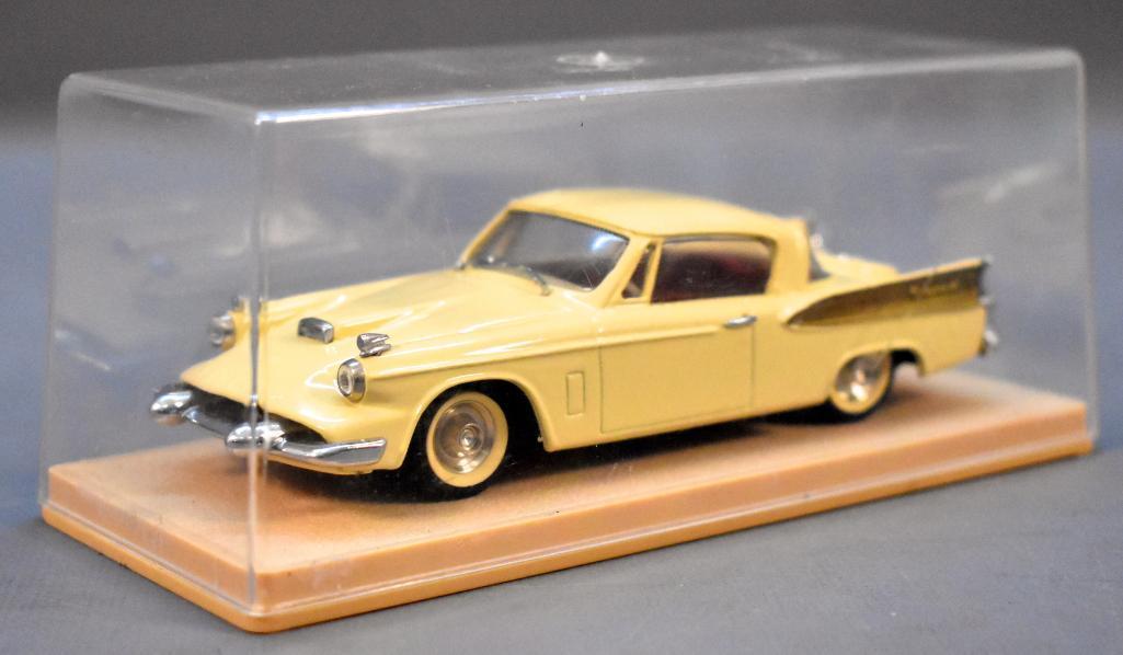 1958 Studebaker Packard Hawk by Frobley in 1/43rd scale: 1958 Studebaker Packard Hawk by Frobley in 1/43rd Scale Original in Beige with a Tan Interior. This a die cast car. Car comes in the original plastic display case but is missing the cardboard outer bo
