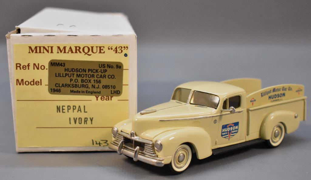 1946 Hudson Pickup by Mini Marque 43 in 1/43rd Scale in: 1946 Hudson Pickup by Mini Marque 43 in 1/43rd Scale in Nepal Ivory for Lilliput Motor Car Company. Truck is a white metal casting factory assembled. Limited Editon done in this color only for Lillipu