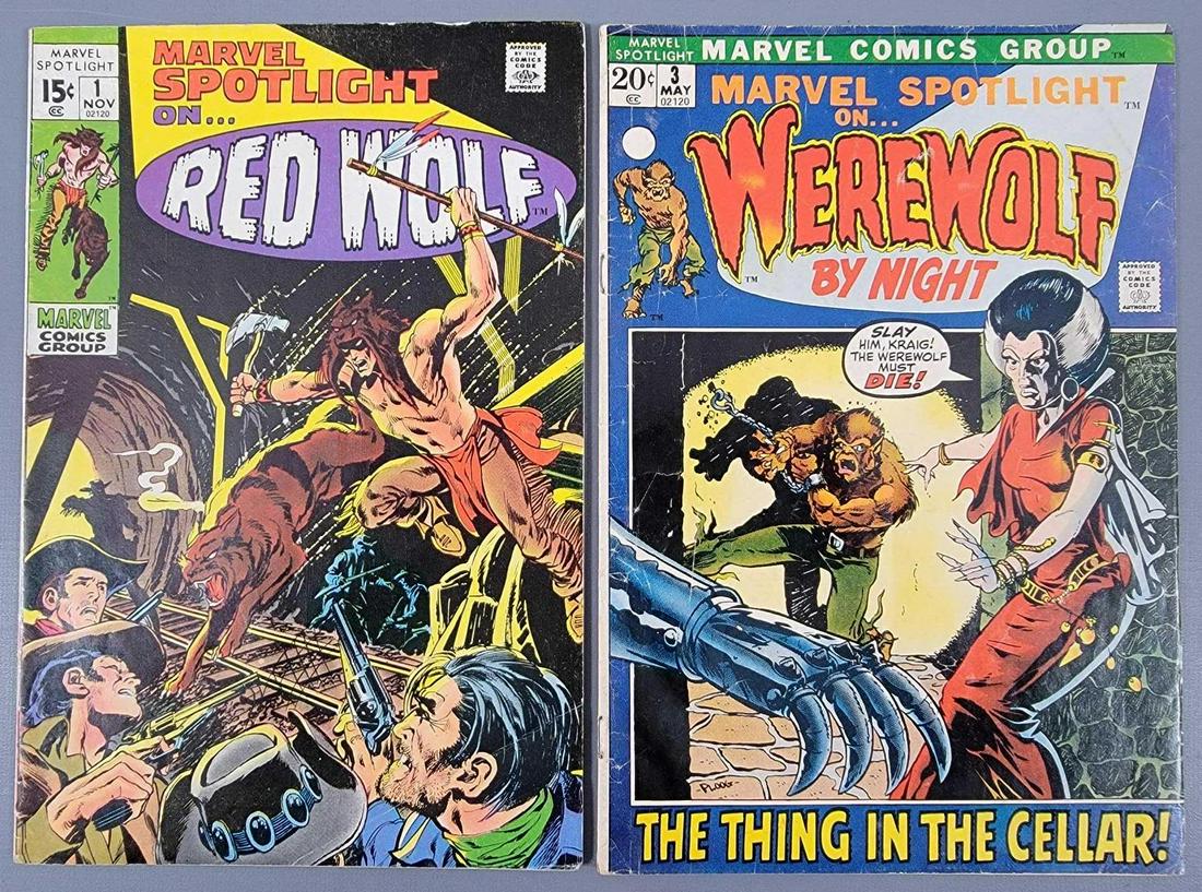 Marvel Spotlight 1 and 3 Red Wolf Werewolf By Night: Marvel Spotlight 1 and 3 Red Wolf Werewolf By Night, both in filler condition, #1 is 4.5-5.0, #3 is 2.5 as seen in the photos. Comes bagged and boarded.