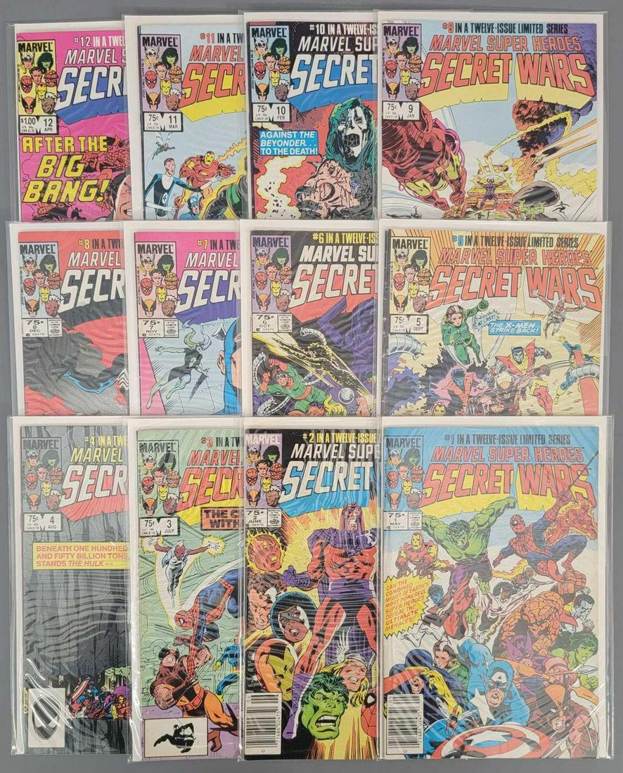Marvel Super Heroes Secret wars 1-12 complete limited: Marvel Super Heroes Secret wars 1-12 complete limited series. These range from 4.0 to 7.0, #1 is 6.0, #3 is 7.0 and #8 is 3.5 to 4.0 and has an issue on the cover where something was dripped as seen i