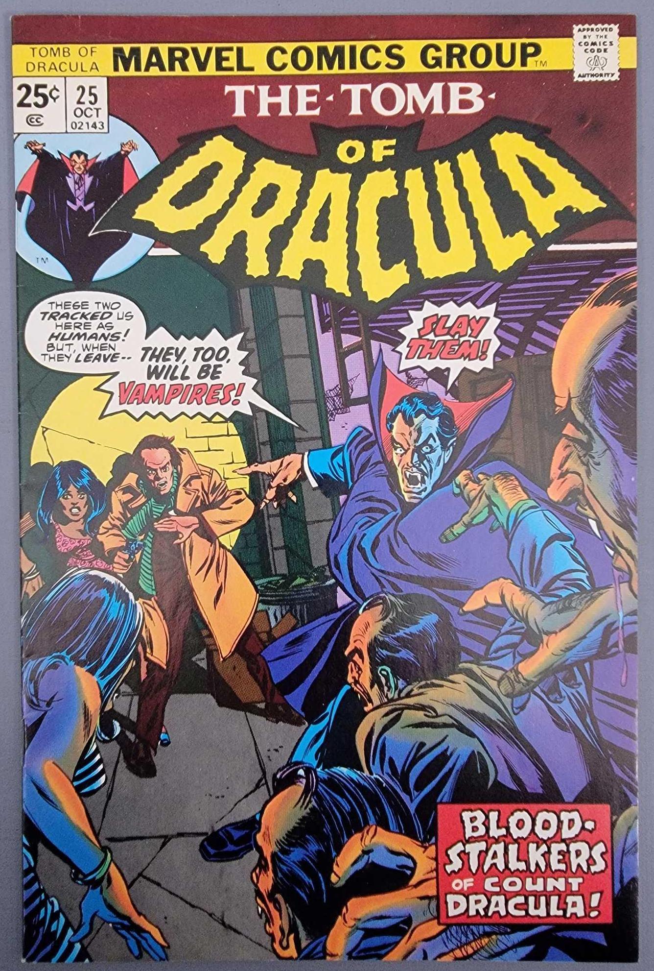 Marvel Tomb of Dracula 25 1st appearance Hannibal King: Marvel Tomb of Dracula 25 1st appearance Hannibal King, super nice with great colors and gloss, 7.5 but could be a bit better with a pressing. Comes boarded and bagged.