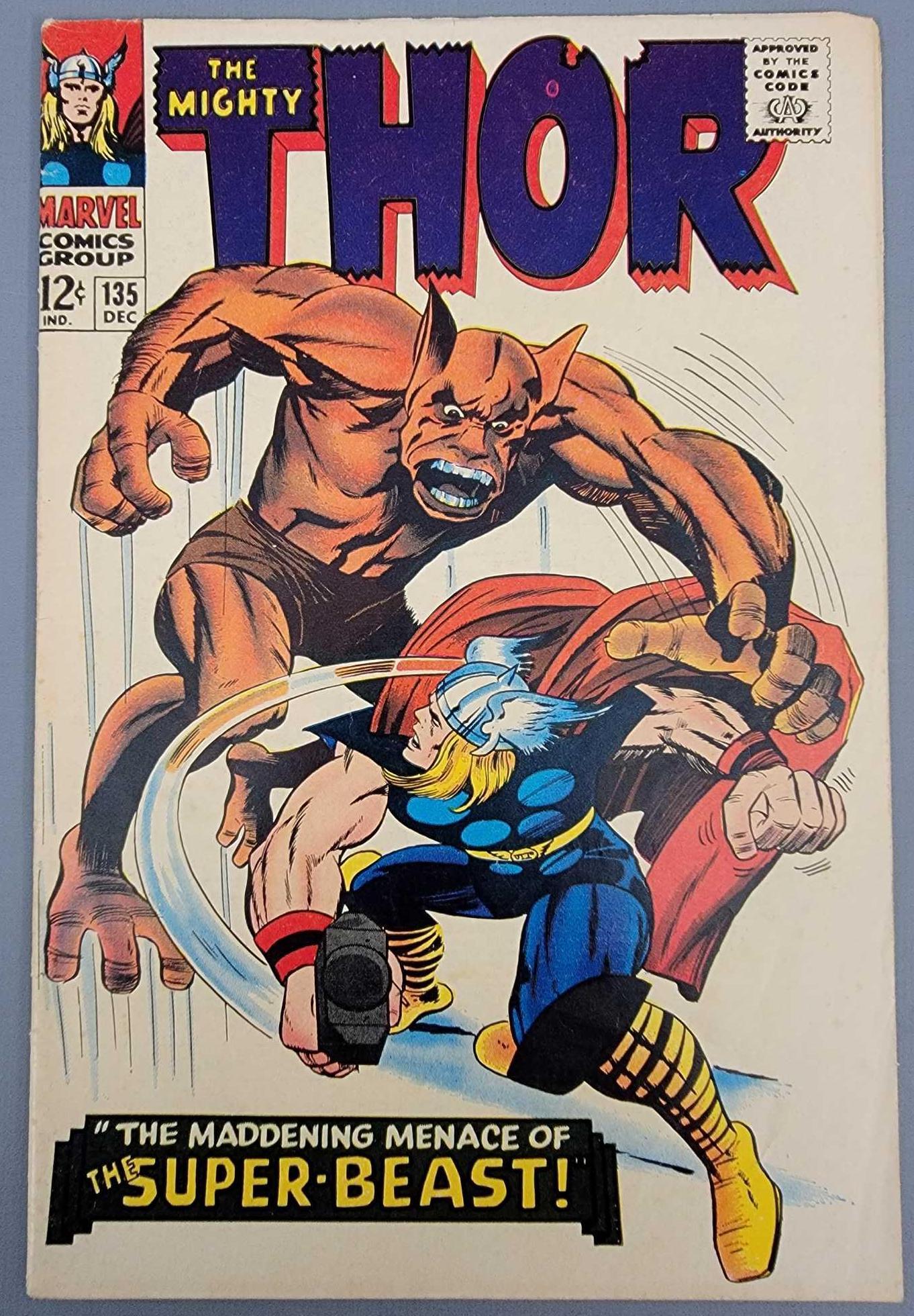 Marvel Silver Age Thor 135 1st appearance of Fafnir 2nd: Marvel Silver Age Thor 135, 1st appearance of Fafnir, 2nd app High Evolutionary and the first time Thor refers to his hammer as Mjolnir. Cover is damage free but there are staple tears on the back and