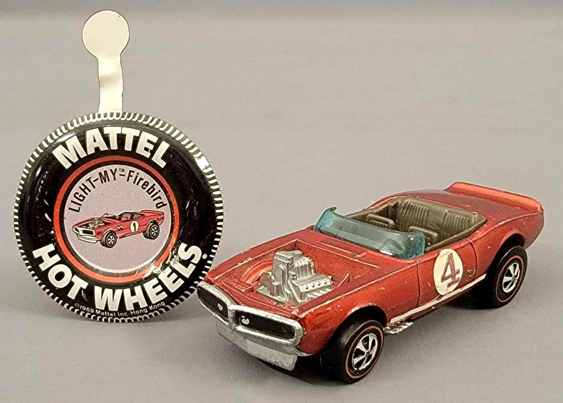 Redline Hot Wheels Red Light My Firebird Loose: Redline Hot Wheels Red Light My Firebird with dark interior. Car is in good condition with some light edge wear on wheel wells and rear spoiler, couple of scattered chips, wear to grill and tail paint
