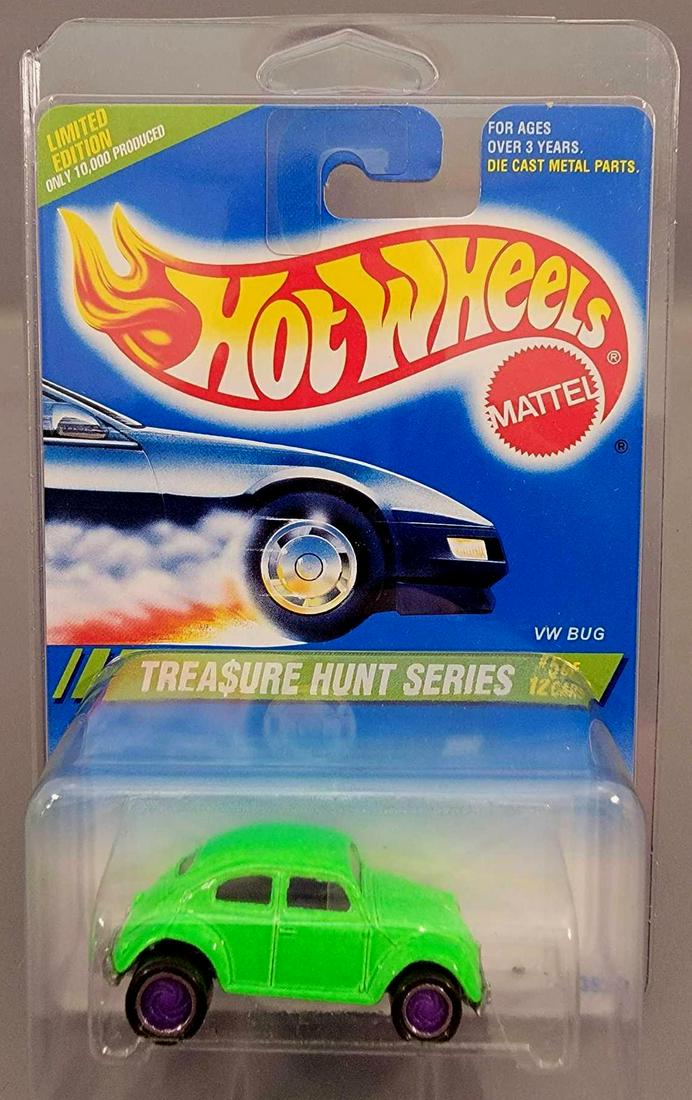Mattel Hot Wheels 1995 Treasure Hunt VW Bug New in: Mattel Hot Wheels 1995 Treasure Hunt VW Bug New in Blister Pack. Car is minty. Card is excellent with no issues. Blister is clear, crack free and firmly attached to the card.