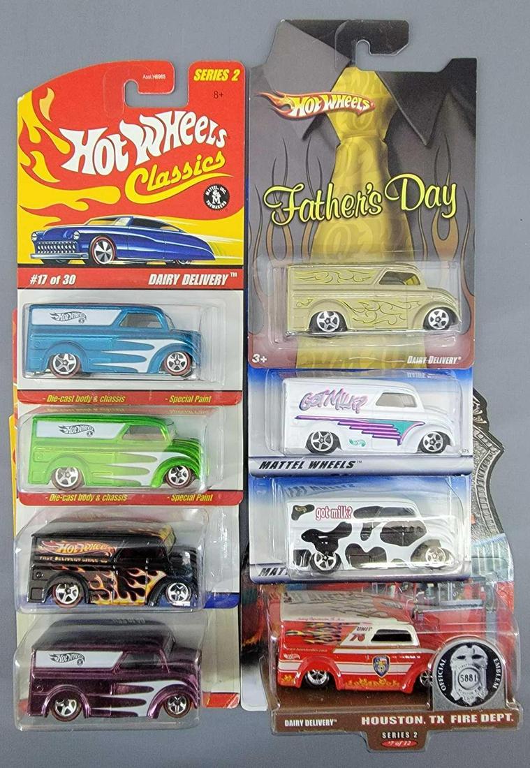 Group of 8 Hot Wheels Dairy Delivery Blister Packs: Group of 8 Hot Wheels Dairy Delivery Blister Packs. All cars are minty on very good or better cards. As seen in the photos.