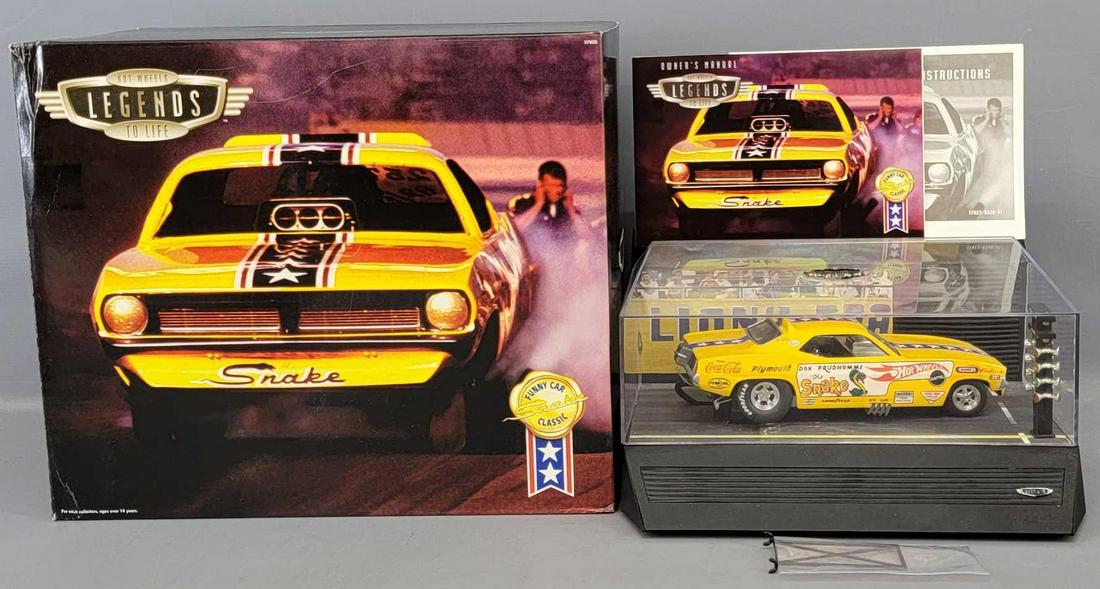 Hot Wheels Legends to life Don "The Snake" Prudhomme in: Hot Wheels Legends to life Don "The Snake" Prudhomme in original box. Set has been assembled and the car has been tested but does not work. There is evidence of battery corrosion inside the co