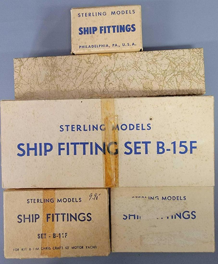 Group of Sterling model boat hardware: Group of Sterling model boat hardware to include set #B-7F, B-11f for CC 33' Yacht, B-15F. Sets appear to be complete in original boxes. Sold as-is as seen in the photos with no returns.