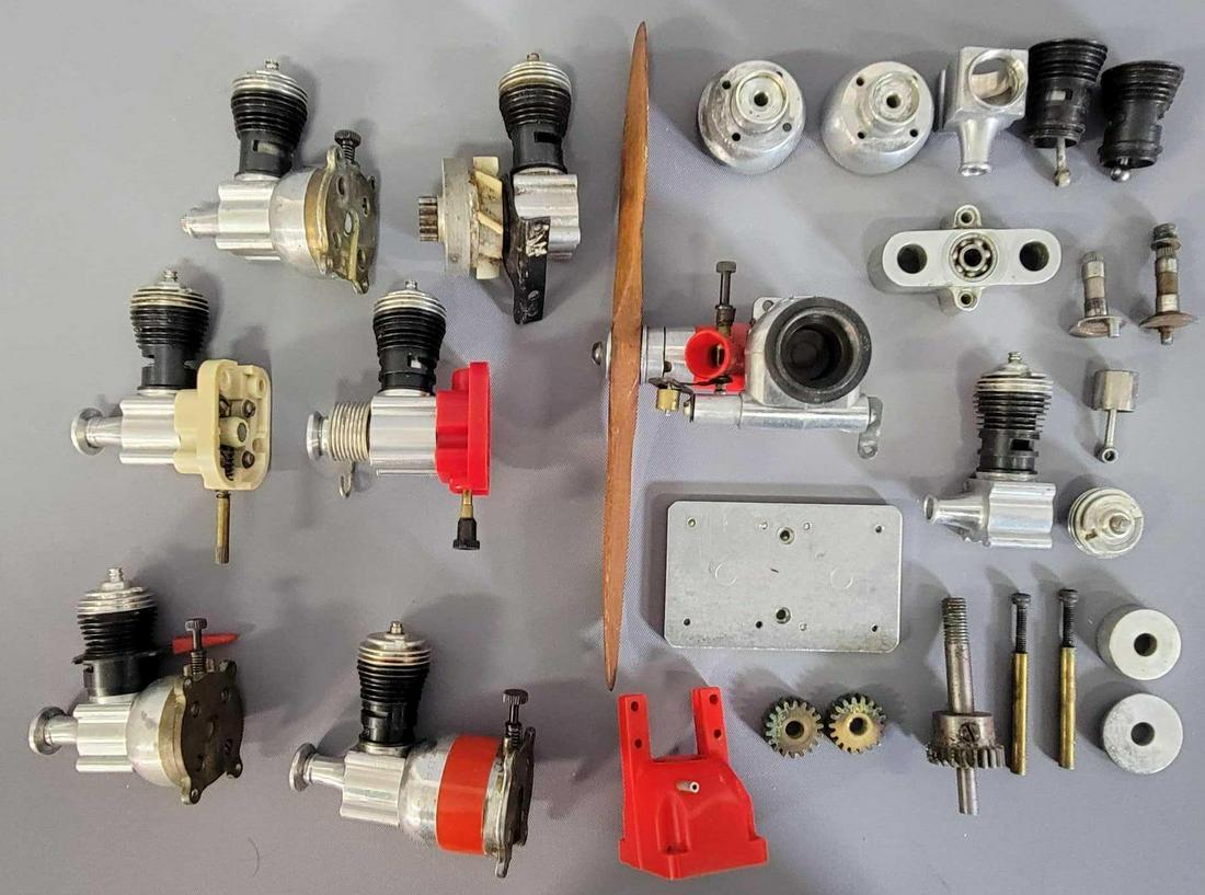 Group of mixed Cox gas model airplane engine parts (1 of 3)