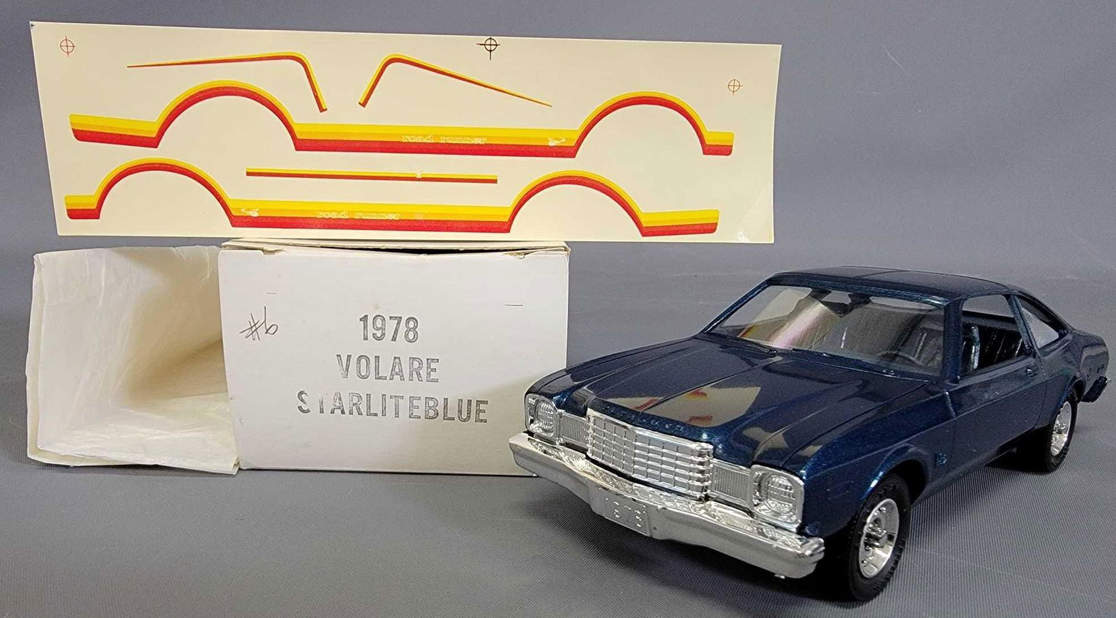1978 Plymouth Volare Road Runner Starlite Blue Metallic: 1978 Plymouth Volare Road Runner Starlite Blue Metallic Dealer Promo Car Original Box. Excellent original condition in the original tissue and decals. None nicer.