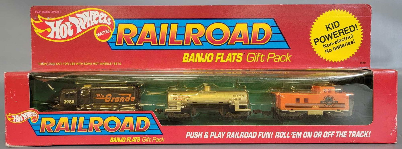 Hot Wheels Railroad Banjo Flats Gift Pack New in Box: Hot Wheels Railroad Banjo Flats Gift Pack New in Box. Box is opened at one end but it appears the contents have never been out, the box itself is very good but does have a split edge at lower left cor